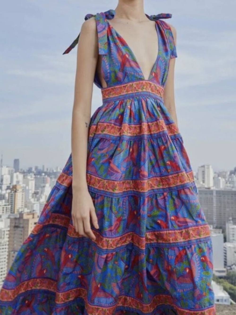 House of Harlow 1960 Tahiti Parrot Maxi Dress Blue & Pink Small